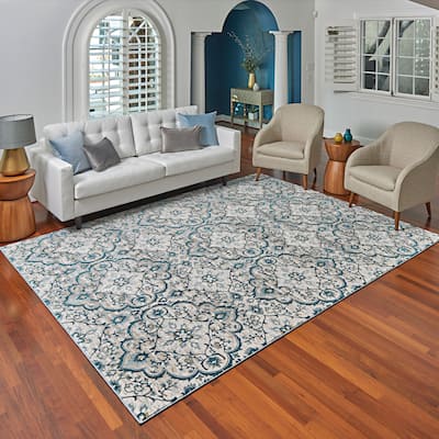Gertmenian Quattro Tunny Blue Polypropylene Transitional Area Rug