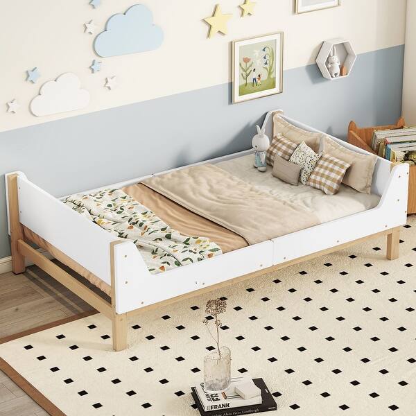 slide 2 of 20, Twin Platform Bed w/ Headboard & Footboard, Solid Wooden Bed Frame w/ Built-in Bed-end Book Storage Rack-No Box Spring Needed White - Twin