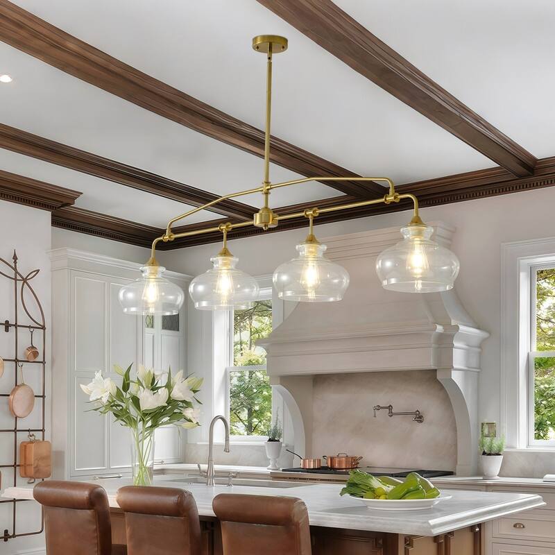 Modern 3/4/5 Light Gold Chandeliers Linear Glass Kitchen Island Lights