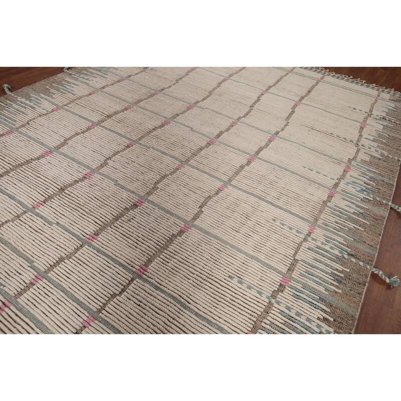 All-Over Moroccan Earth Tone Area Rug Hand-Knotted Wool Carpet - 7'11"x 10'7"