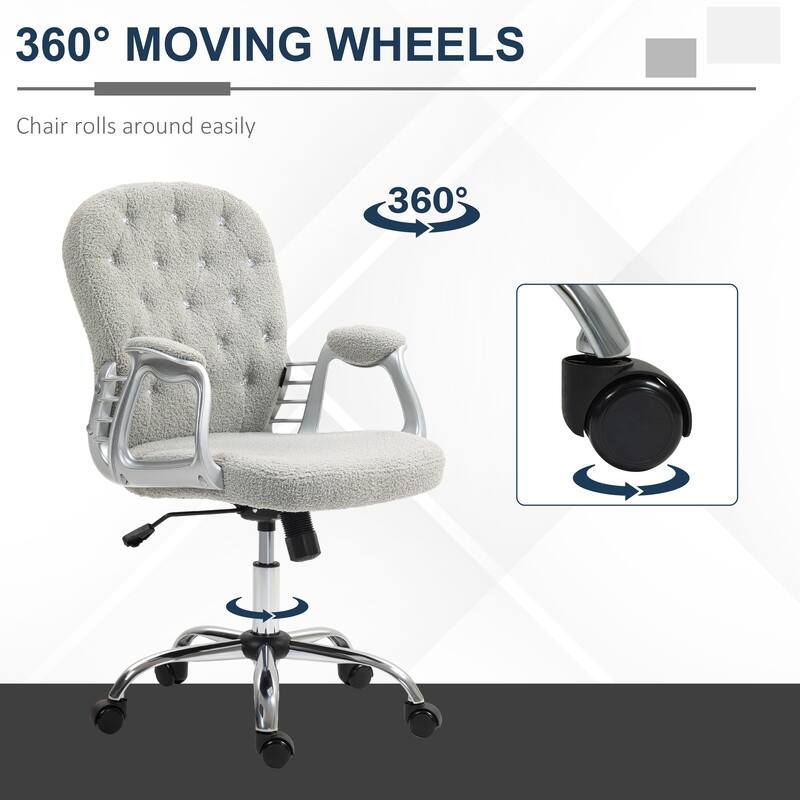 Simple Button Tufted Fabric Desk Chair Vanity Chair with Padded Armrests, Swivel Chair Office Chair with Wheels
