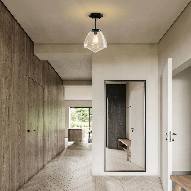 Zylo Semi-Flush Mount Metal Ceiling Lamp with Clear Glass Shade