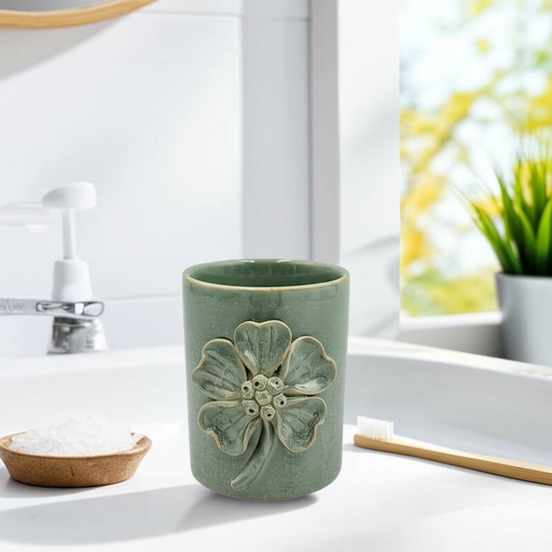 Ceramic Cute Pencil Cup Decorative Flower Office Desk Accessory