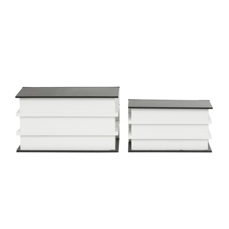 White or Black Canvas Faux Storage Book Box with Gold or White Enjoy, Every, Moment Text (Set of 2)