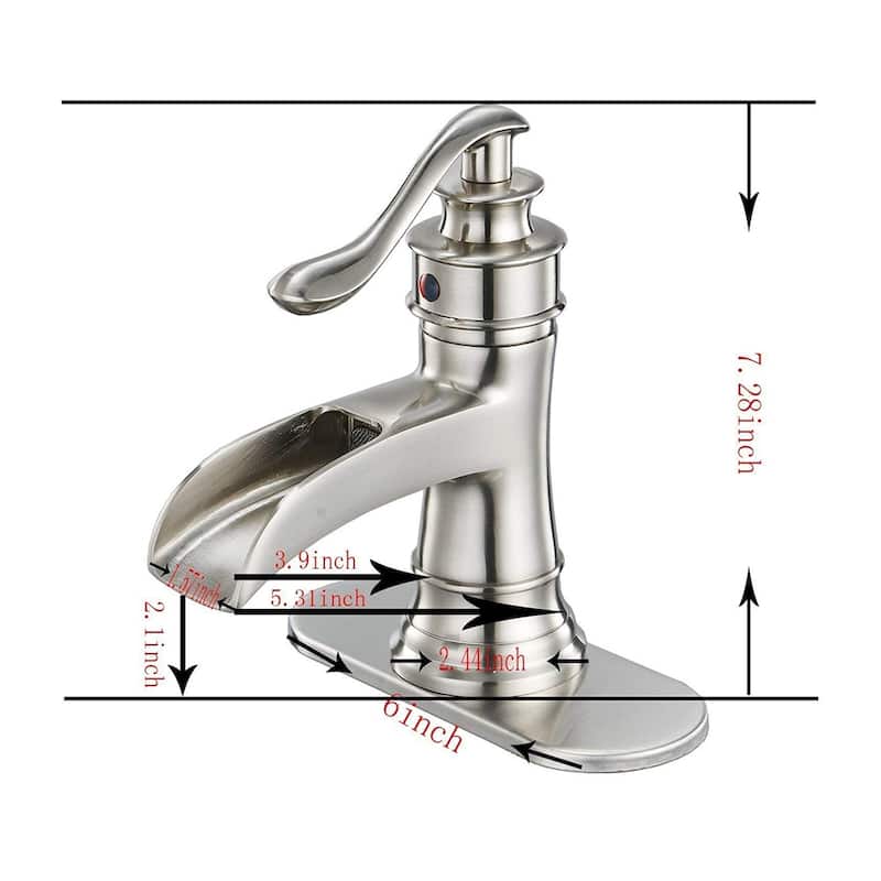 Waterfall Single Hole Bathroom Faucet Brushed Nickel