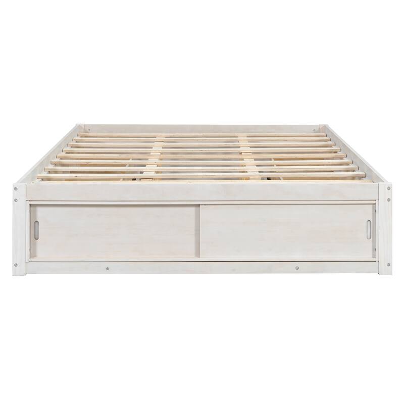 Queen Size Platform Bed Open Frame with Footboard Storage and 4 Drawers