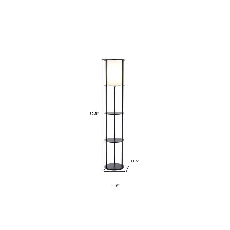 HomeRoots 63" Black Wood Column Floor Lamp With White Fabric Cylinder Shade - 62.5 x 11.5 x 11.5