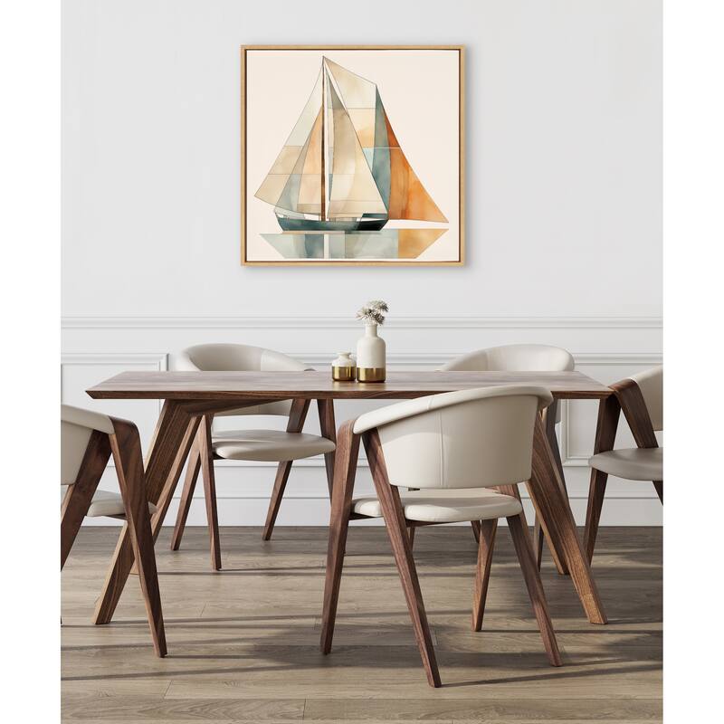 Kate and Laurel Sylvie Mid Century Modern Geometric Sailboat Framed Canvas by The Creative Bunch Studio