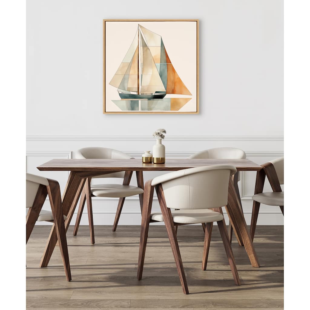 Kate and Laurel Sylvie Mid Century Modern Geometric Sailboat Framed Canvas by The Creative Bunch Studio