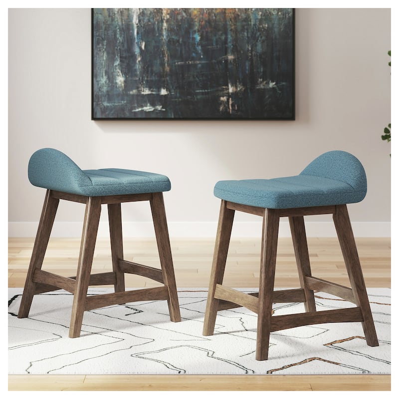Signature Design by Ashley Lyncott Upholstered Counter Height Bar Stool (Set of 2) - 19"W x 20"D x 29"H - Teal