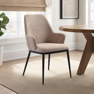 Mae Modern Almond Upholstered Dining Chair with Curved Back and Arms - Set of 2