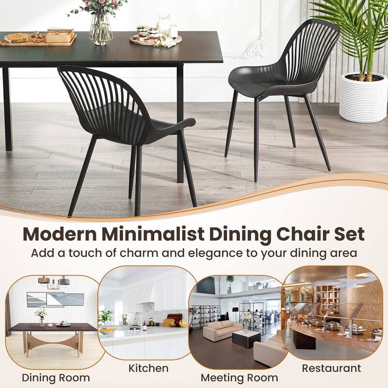 Gymax Plastic Dining Chair Set of 4 w/ Metal Legs Cutout Backrest