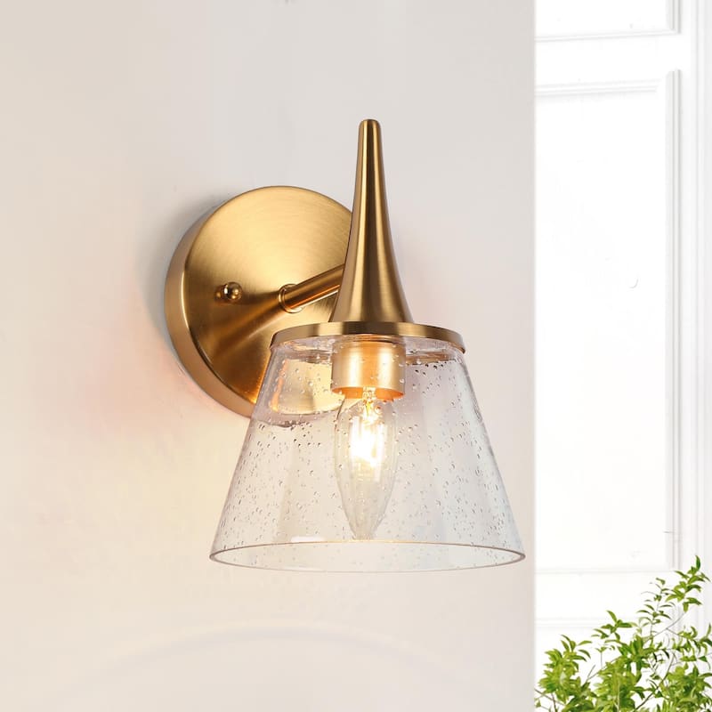 Mola Modern Gold 1/2/3/4-Light Bathroom Vanity Lights Glass Wall Sconces - L5.9" x W7.9" x H9" - 1-Light