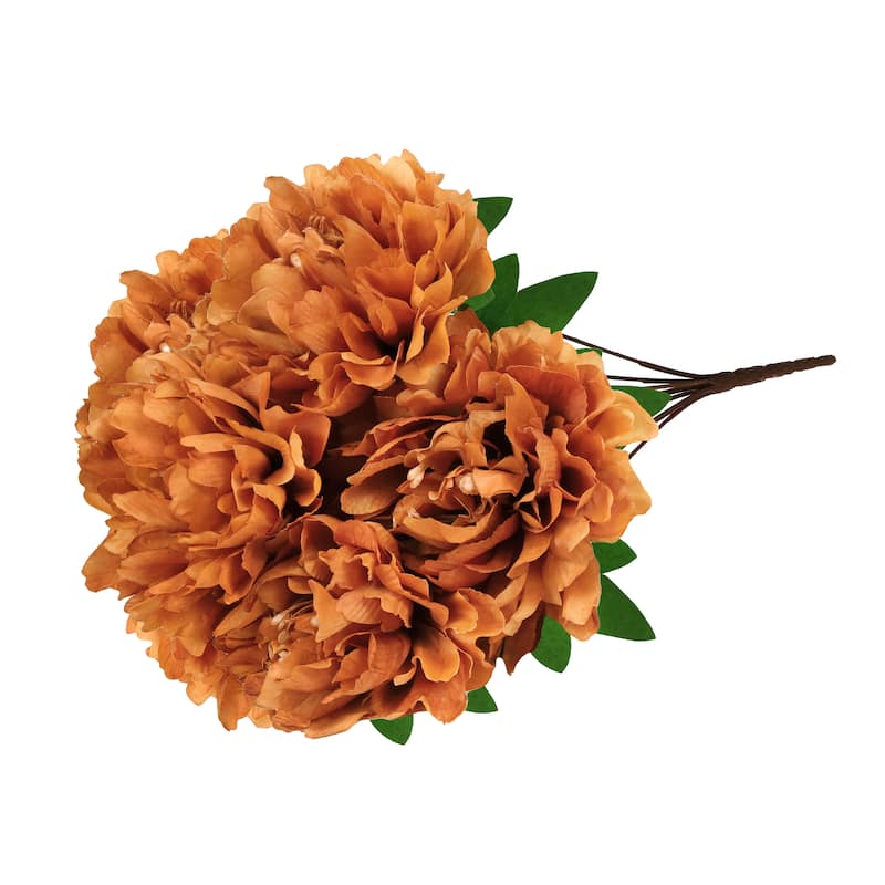 Set of 2 Brown Cafe Artificial Lush Hybrid Peony Flower Stem Bush Bouquet 17in - 17" L x 10" W x 10" DP