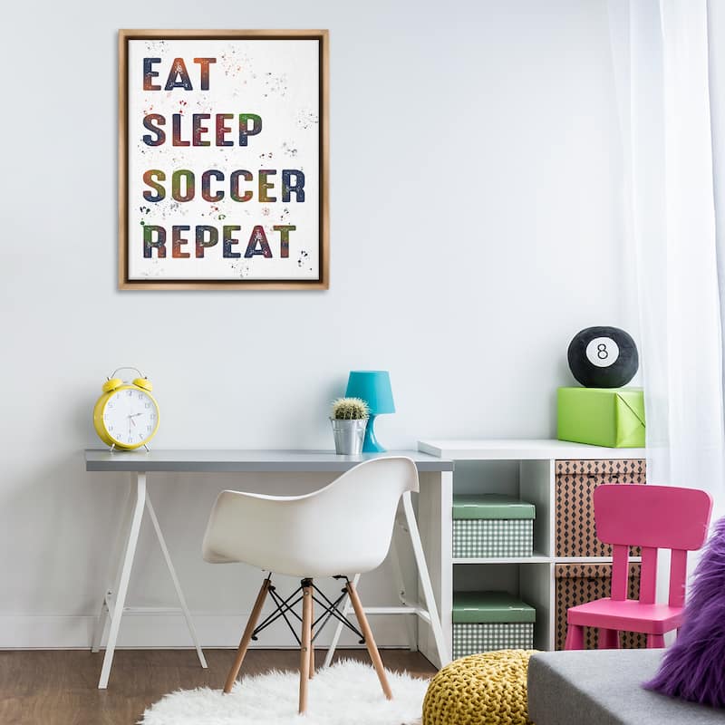 Stupell Eat Sleep Soccer Repeat Framed Floater Canvas Wall Art Design By Marcus Prime