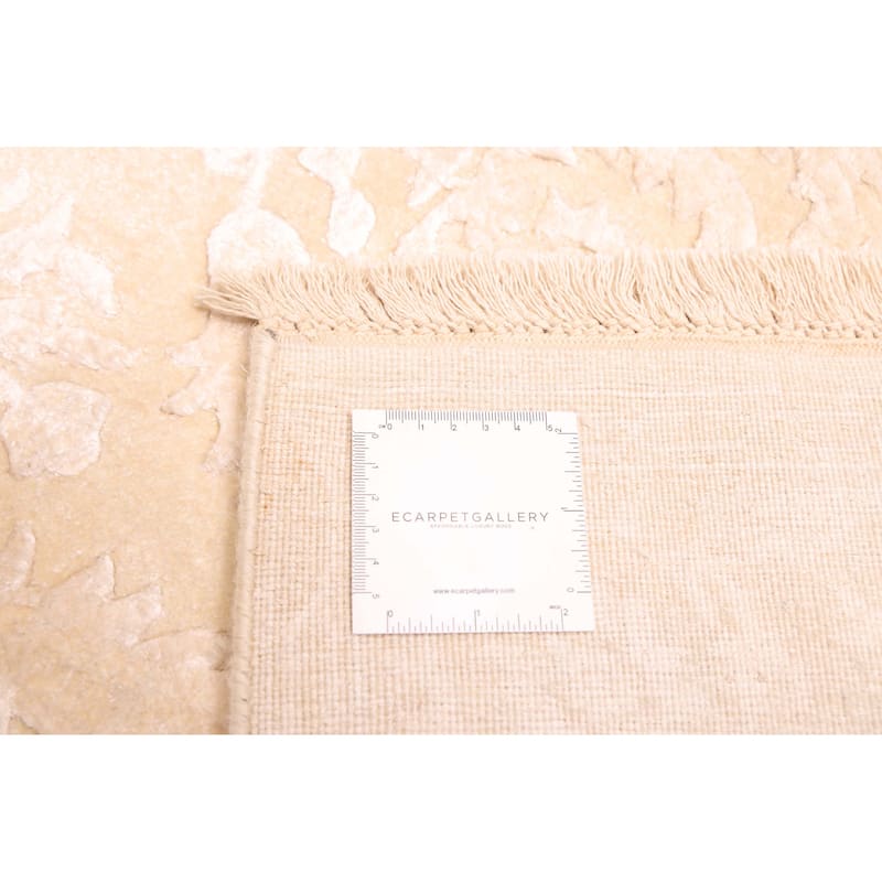 ECARPETGALLERY Hand-knotted Mirzapur Light Khaki Silk, Wool Rug - 5'7 x 7'9