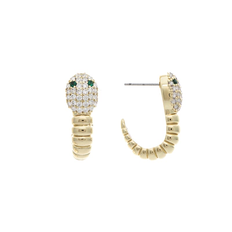 Cubic Zirconia Encrusted Snake with Green Crystal Eyes Earrings - 1"