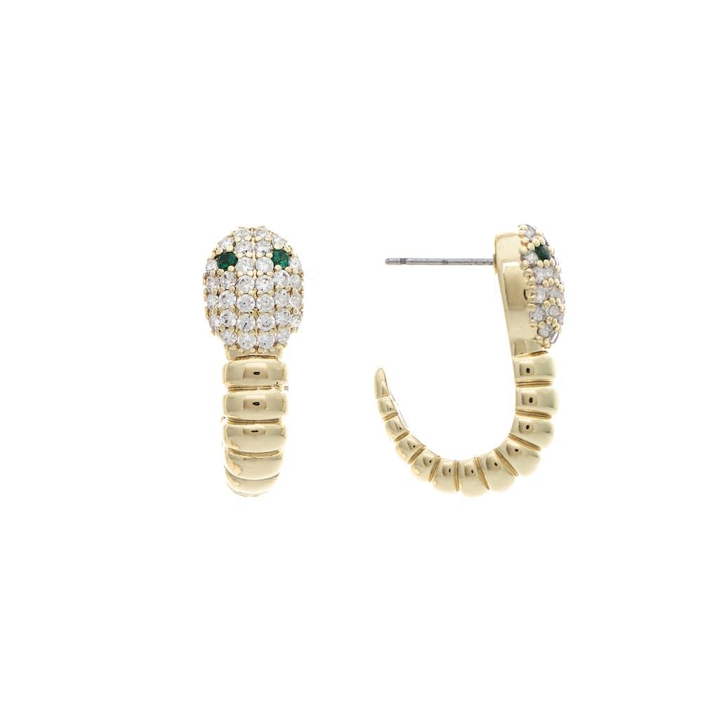 Cubic Zirconia Encrusted Snake with Green Crystal Eyes Earrings - 1"