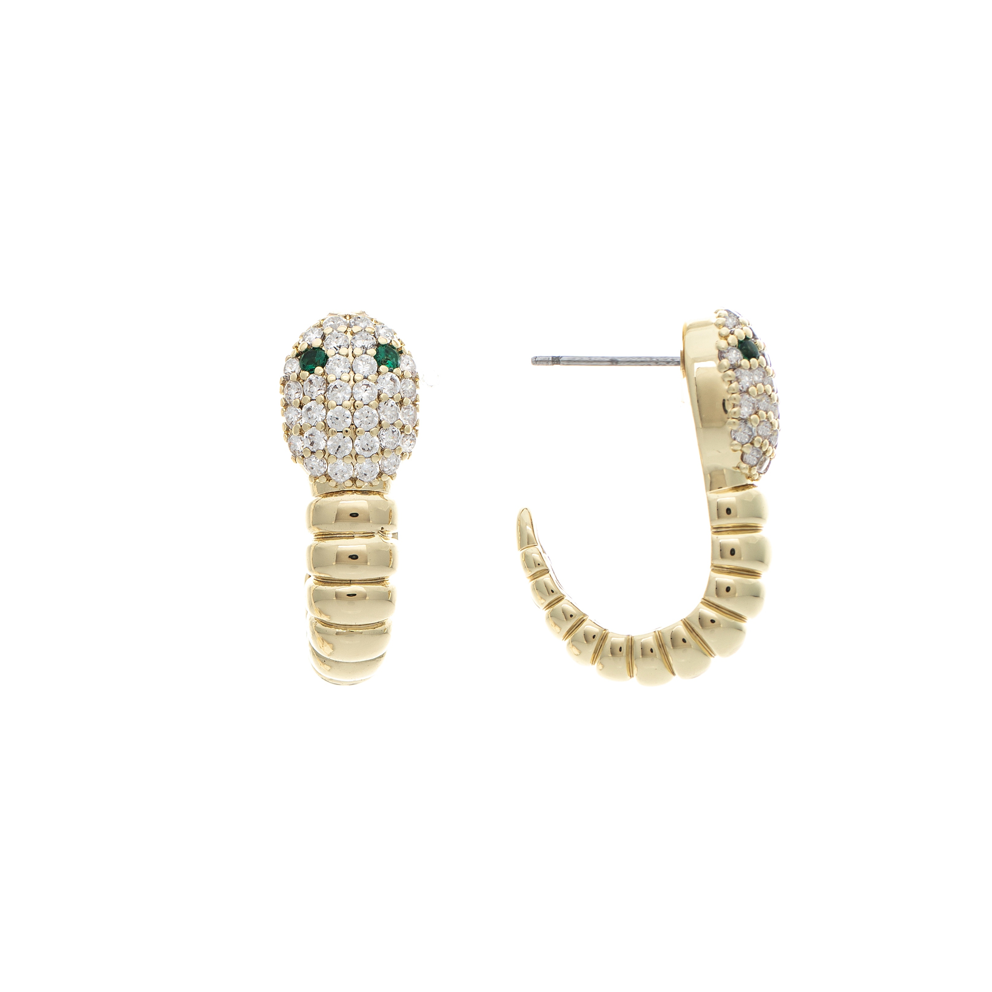 Rivka Friedman 18K Gold Plated CZ Snake Earrings - 1"