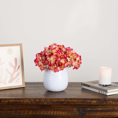 Artificial Hydrangea Floral Arrangement with Metal Vase - 11" - Pink