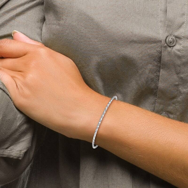 Curata 14k White Gold 8" 2.5mm Wide Twisted Slip-on Bangle Bracelet