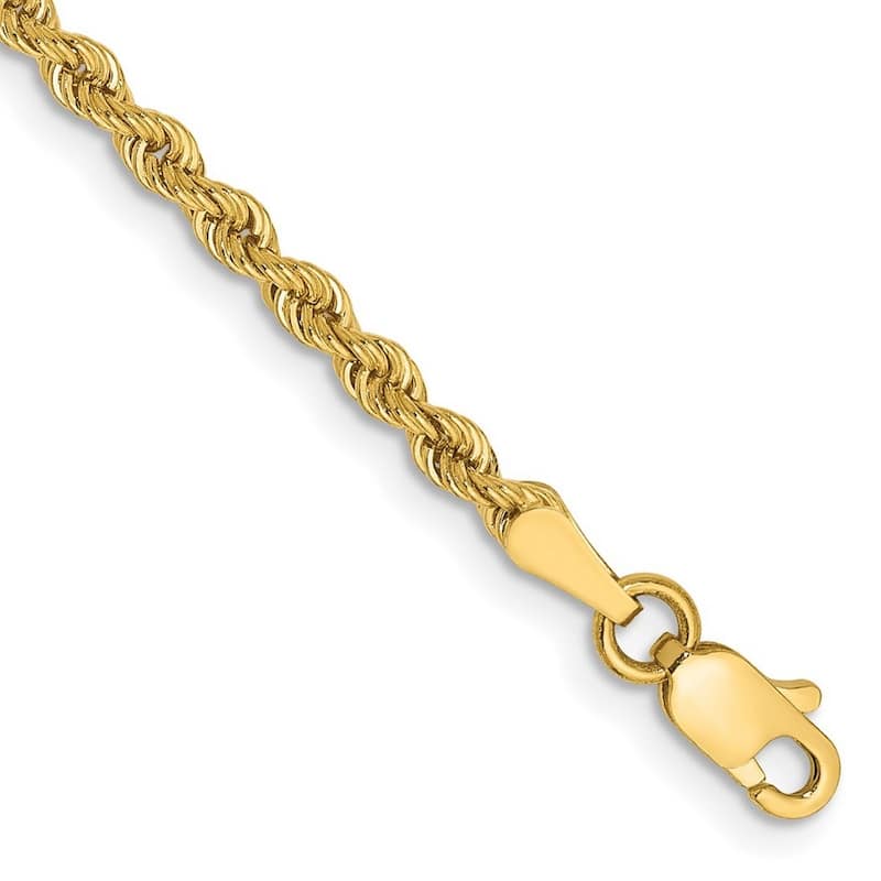 Curata 10k Yellow Gold 2.5mm Regular Rope Chain Bracelet Options: 7" 8"