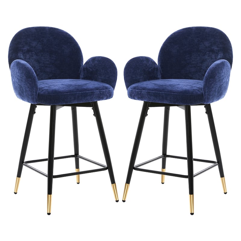 Upholstered Swivel Counter Stools with Arms Set of 2 - 38.6"H * 22.83"W * 22.83"D