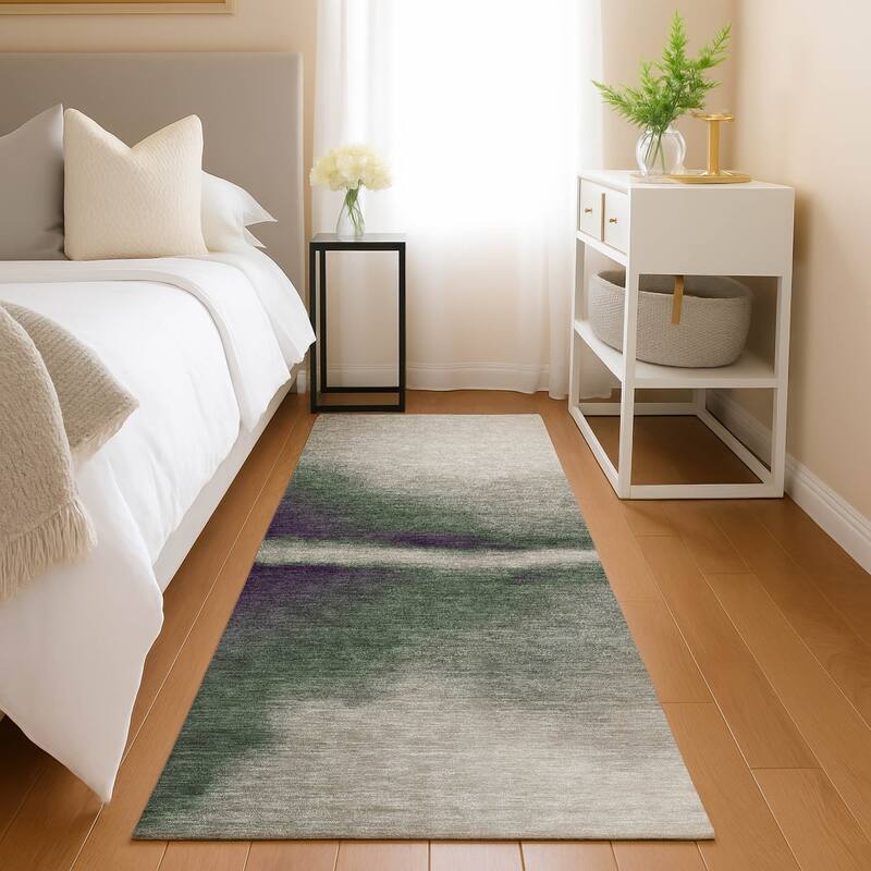 Machine Washable Indoor/ Outdoor Modern Landscape Chantille Rug