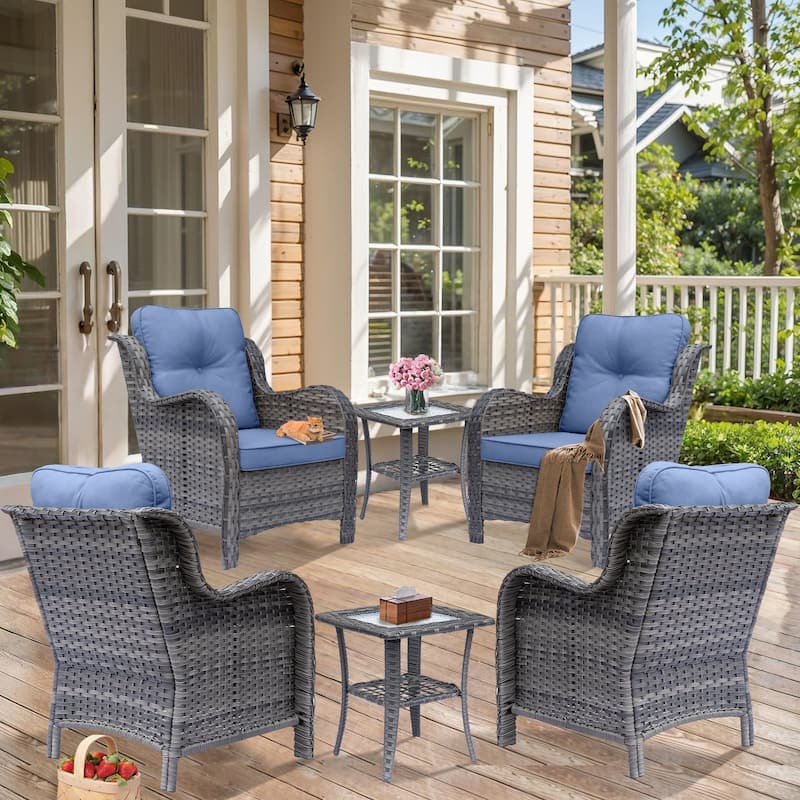 High Back Gray Wicker Rattan Outdoor Patio table and chairs Set