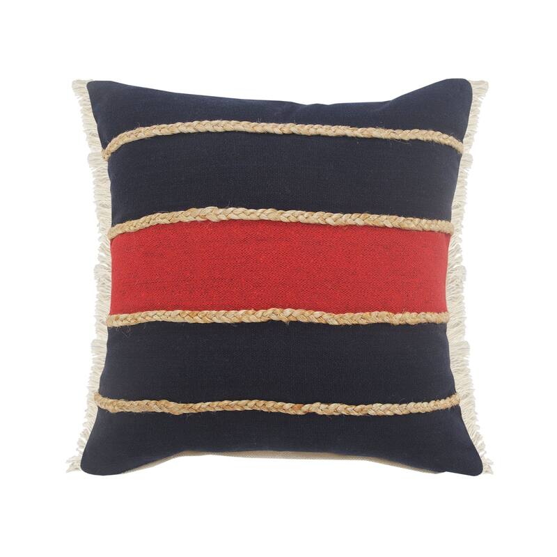 20" Navy and Red Striped Square Lumbar Pillow