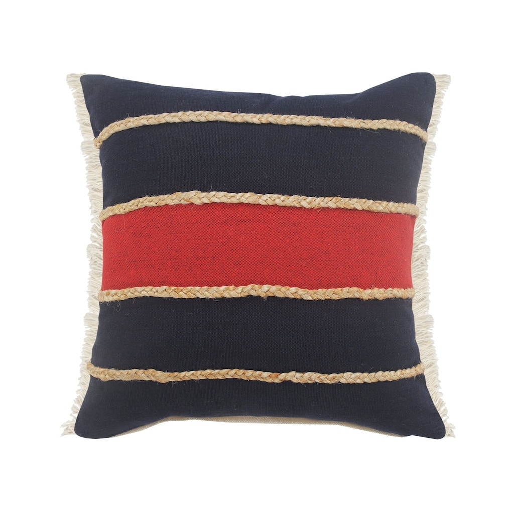 20" Navy and Red Striped Square Lumbar Pillow