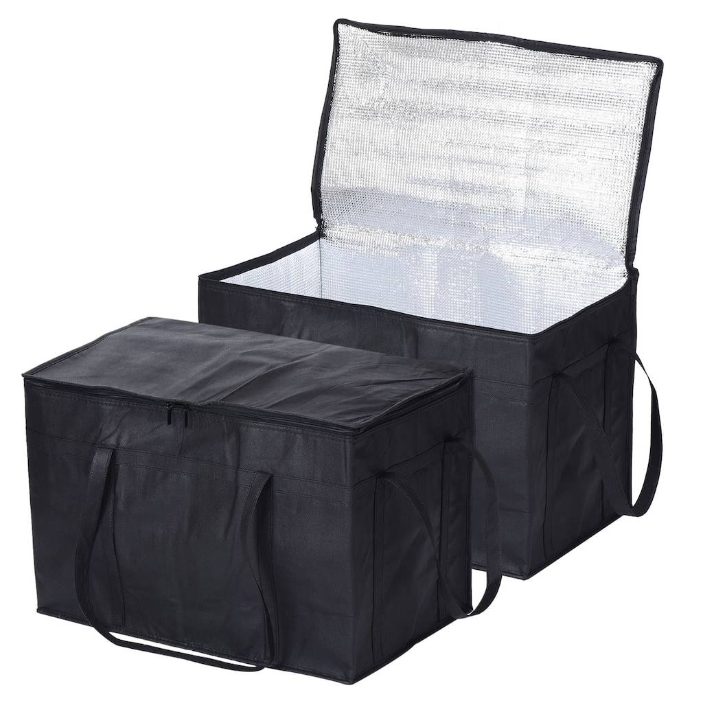 2Pcs Insulated Reusable Grocery Bag Food Delivery Bag with Zipper 22.8"x13"x15" - Black
