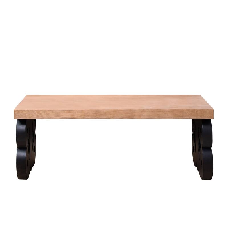 Black Scroll Base Coffee Table, Rectangular Wood Accent Table for Modern Farmhouse Living Rooms