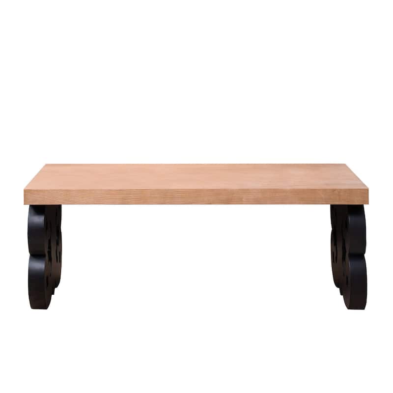 Ornate Wood Coffee Table-47" Rectangular Farmhouse Style Table with Carved Base and Natural Wood Top-Living Room Accent Table