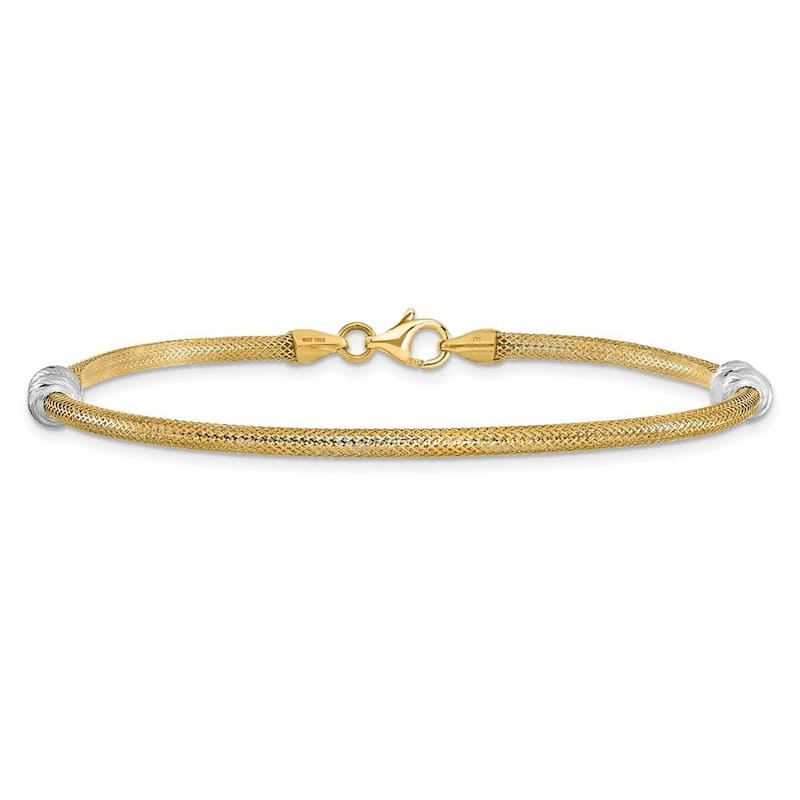Curata 3.22mm 14k Two tone Gold Polished Sparkle Cut Mesh Bracelet 7.5 Inch