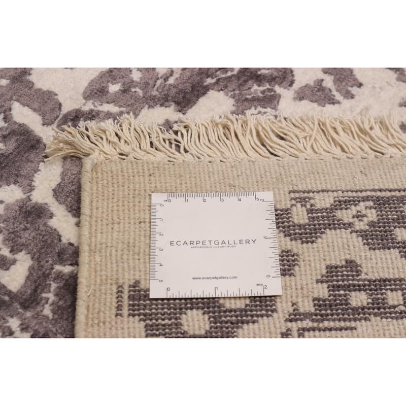 ECARPETGALLERY Hand-knotted Heritage Cream, Dark Grey Silk, Wool Rug - 8'7 x 11'10