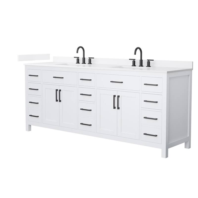 Wyndham Collection WCG2424-84D-QTZ-US3MXX Beckett 84" Free Standing - White / White Quartz Top / Matte Black Hardware