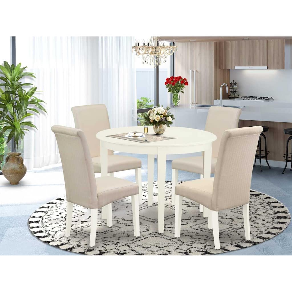HomeStock 5-Pc Round Linen White Solid Wood Top-Dining Room Set-Seats 4