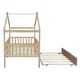 preview thumbnail 7 of 6, Twin Wooden House Platform Bed with Trundle for Girls & Boys, Natural