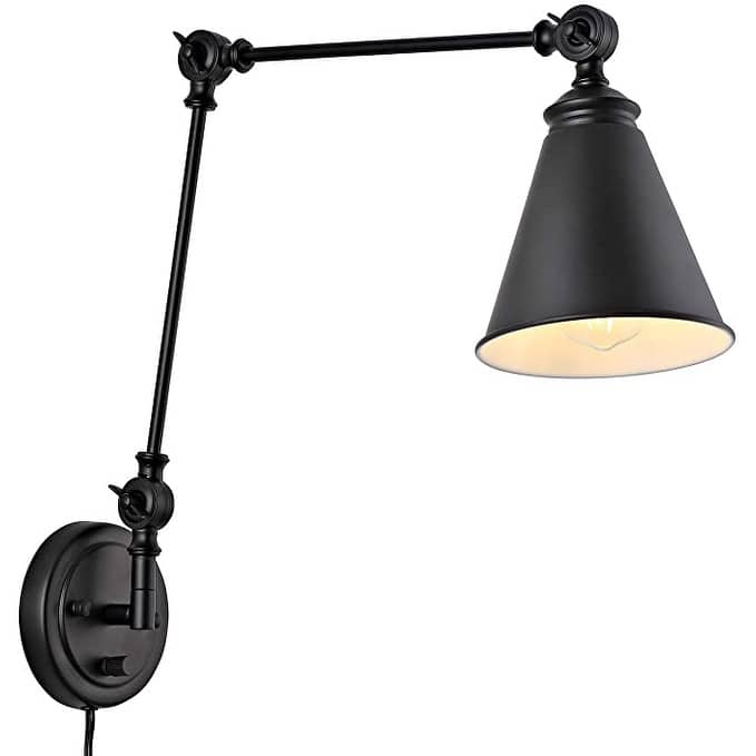 WINGBO 1-Light Vintage Adjustable Swing Arm Wall Sconce with Shade - Black