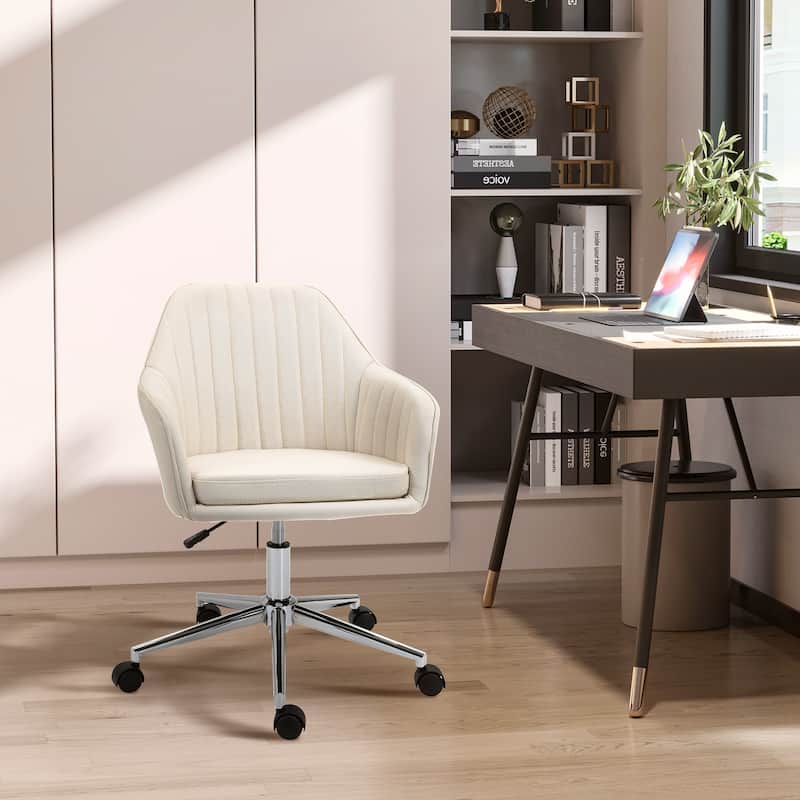 Adjustable Swivel Tub Design Office Chair with Thick Padded Linen Seat and Smooth Rolling Wheels