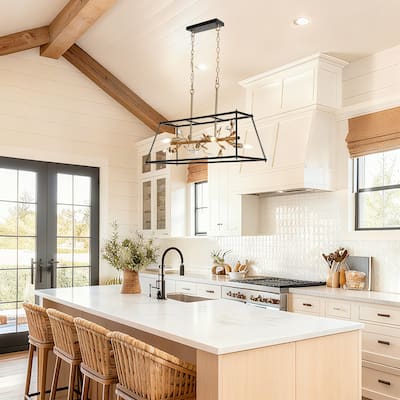 Modern Farmhouse 6-Light Crystal Chandelier Rectangle Kitchen Island Light - L 31.5" x W 11.8" x H 20.5"