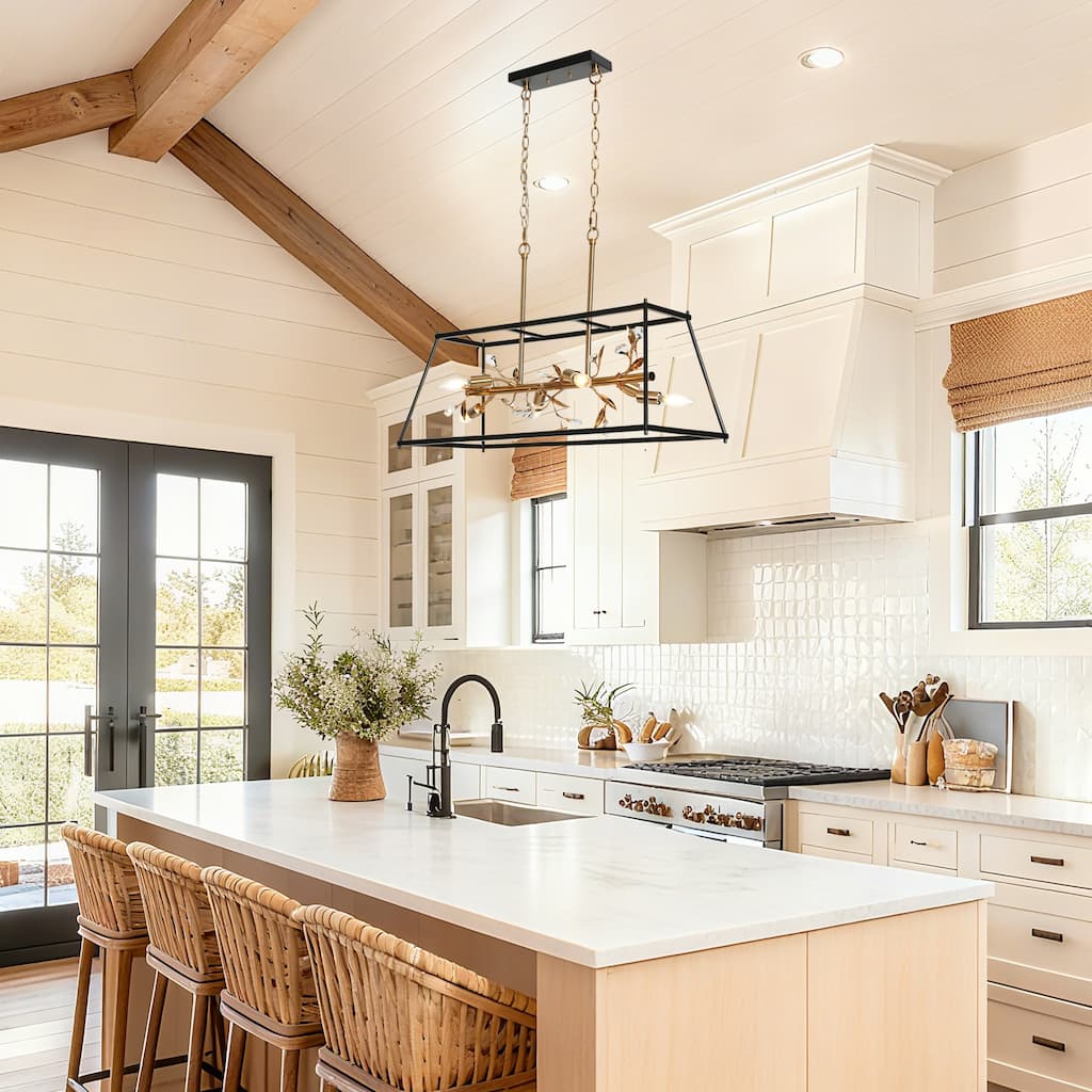 Modern Farmhouse 6-Light Crystal Chandelier Rectangle Kitchen Island Light - L 31.5" x W 11.8" x H 20.5"