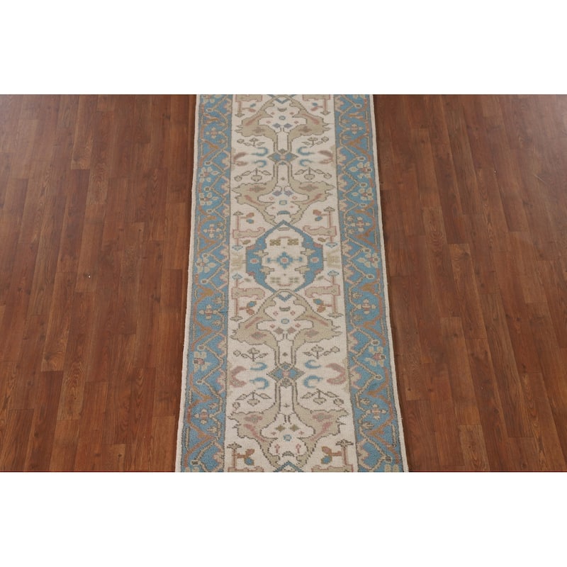 All-Over Oushak Oriental Runner Rug Handmade Wool Carpet - 2'7"x 10'0"