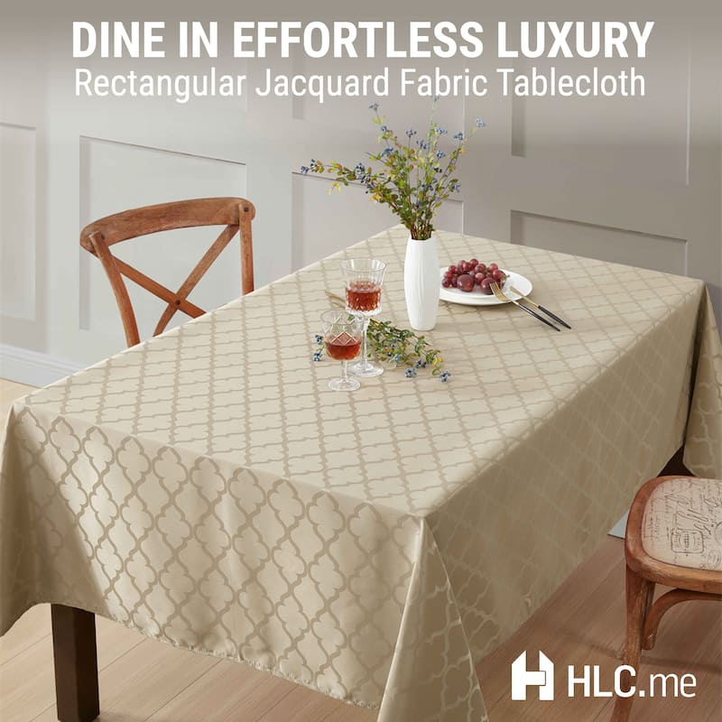 HLC.me Modena Lattice Fabric Tablecloth, Jacquard Fabric Table Cloth for Round Rectangle Table Advanced Water & Fade Resistance