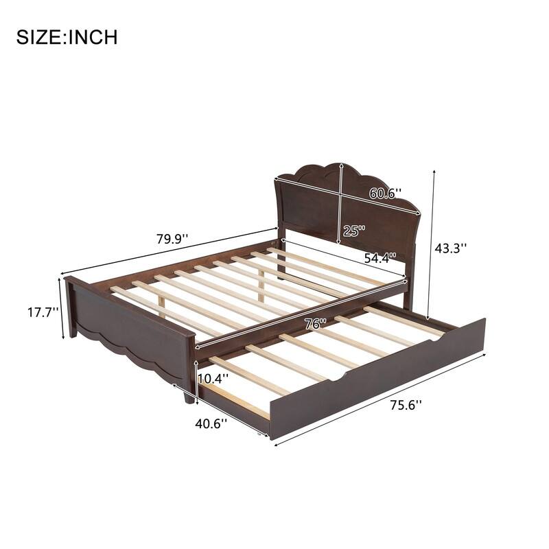 Twin/Full Wood Platform Bed with Headboard and Twin Size Trundle