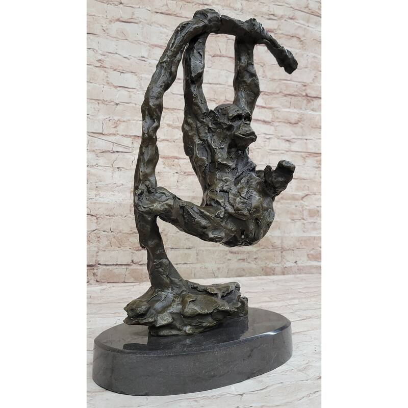 Playful Chimpanzee Swing On Bar Bronze Sculpture By C. Williams | Signed Original Artwork