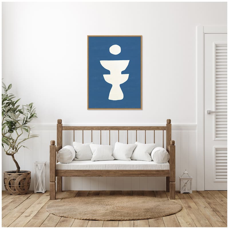Kate and Laurel Sylvie Ceramic Blue Beige 4 Framed Canvas by Rocket Jack