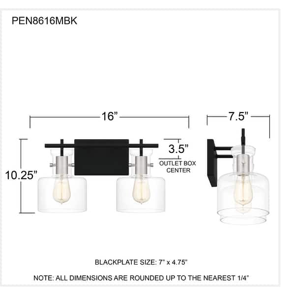 Pensbury 2-Light Matte Black Vanity Light