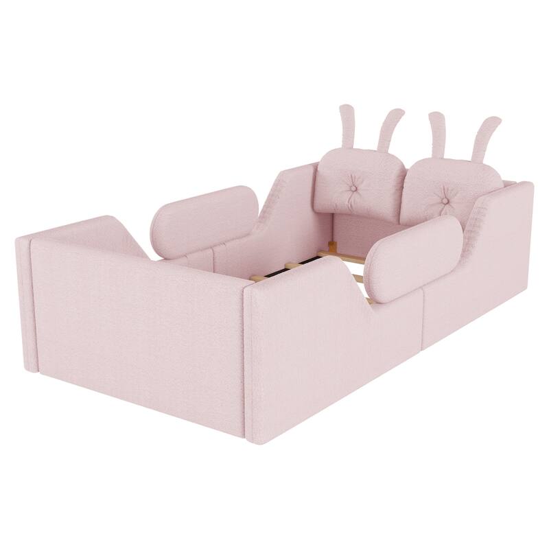 Pink Twin Upholstered Platform Bed with Rabbit Cushion & Removable Side Rails! (Arrives 2025/1/15)